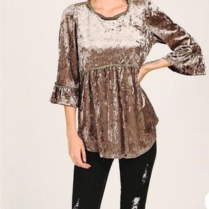 POL Velvet Blouse in Rich Olive